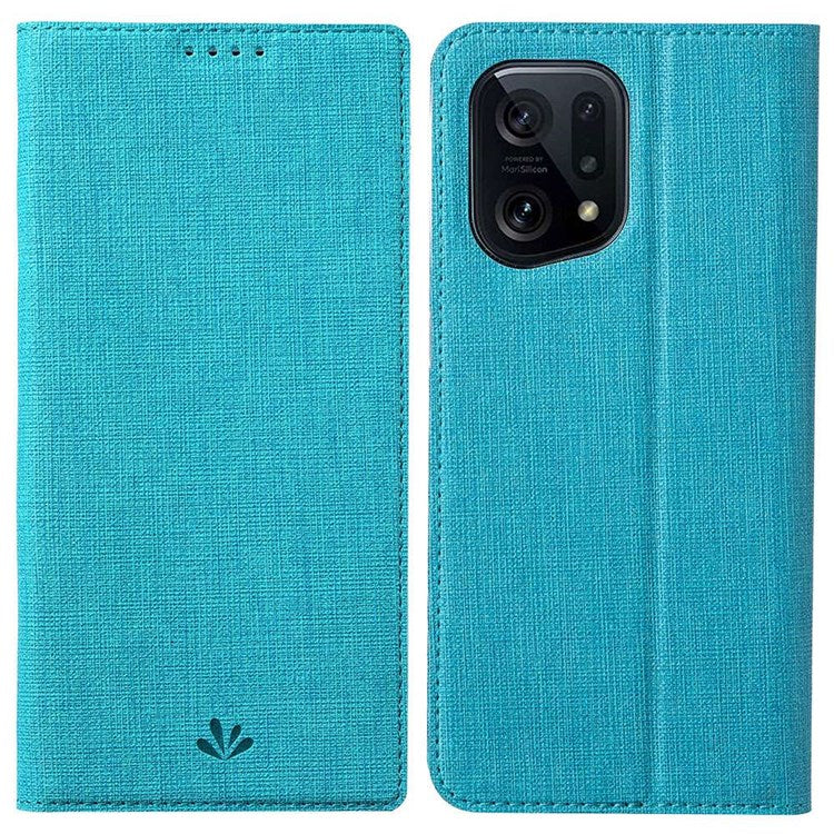 VILI DMX Series for Oppo Find X5 PU Leather Phone Case, Card Holder Stand Shockproof Protective Cover - Blue