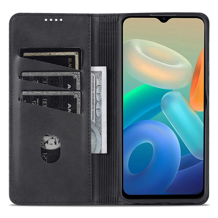 AZNS For vivo Y33s 5G/Y75 5G Magnetic Auto-absorbed PU Leather Wallet Foldable Stand Case Phone Cover - Black