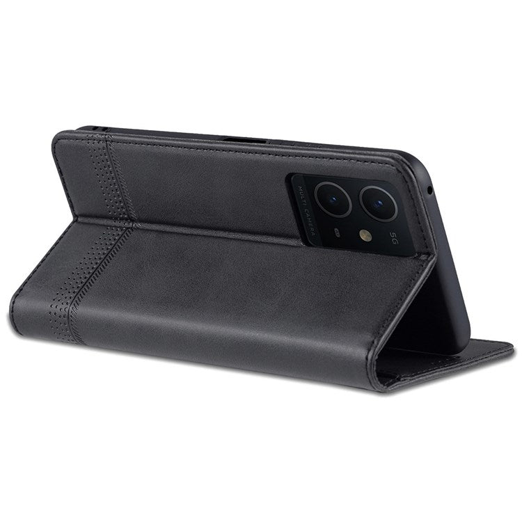 AZNS For vivo Y33s 5G/Y75 5G Magnetic Auto-absorbed PU Leather Wallet Foldable Stand Case Phone Cover - Black