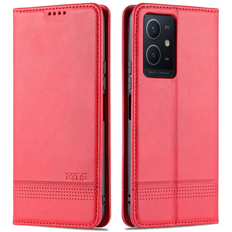 AZNS For vivo Y33s 5G/Y75 5G Magnetic Auto-absorbed PU Leather Wallet Foldable Stand Case Phone Cover - Red