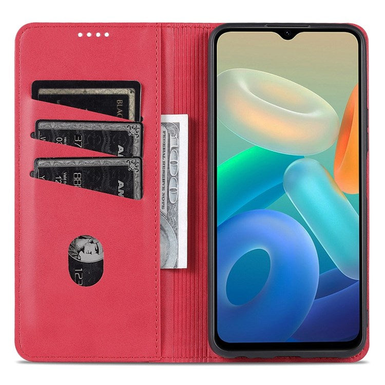 AZNS For vivo Y33s 5G/Y75 5G Magnetic Auto-absorbed PU Leather Wallet Foldable Stand Case Phone Cover - Red