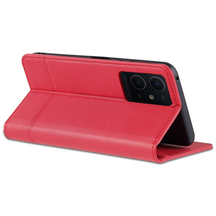 AZNS For vivo Y33s 5G/Y75 5G Magnetic Auto-absorbed PU Leather Wallet Foldable Stand Case Phone Cover - Red