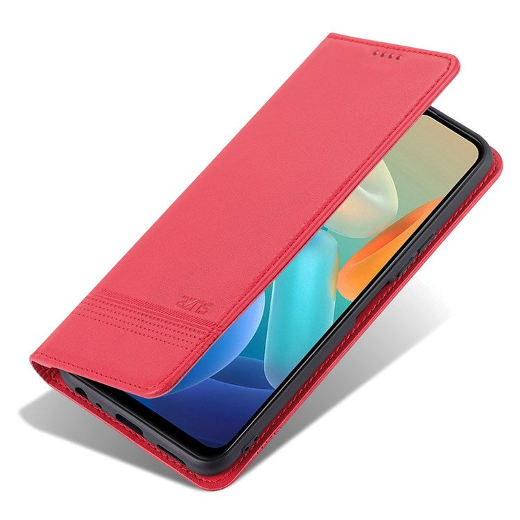 AZNS For vivo Y33s 5G/Y75 5G Magnetic Auto-absorbed PU Leather Wallet Foldable Stand Case Phone Cover - Red