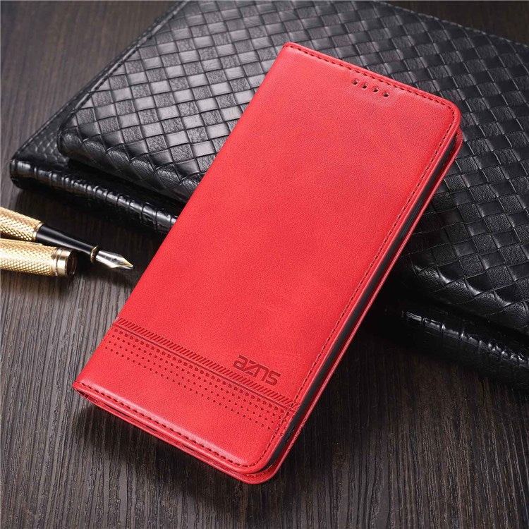 AZNS For vivo Y33s 5G/Y75 5G Magnetic Auto-absorbed PU Leather Wallet Foldable Stand Case Phone Cover - Red