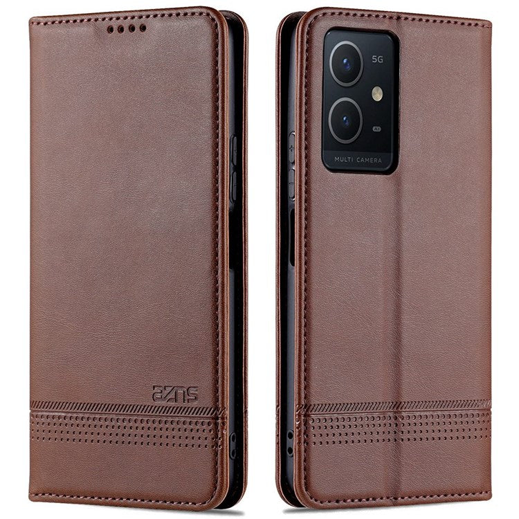 AZNS For vivo Y33s 5G/Y75 5G Magnetic Auto-absorbed PU Leather Wallet Foldable Stand Case Phone Cover - Coffee