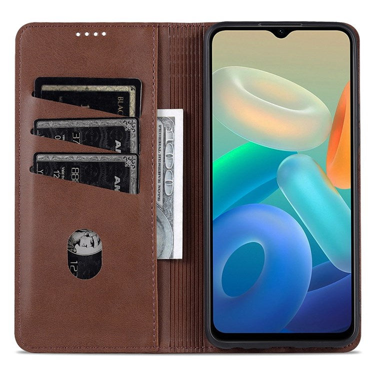 AZNS For vivo Y33s 5G/Y75 5G Magnetic Auto-absorbed PU Leather Wallet Foldable Stand Case Phone Cover - Coffee