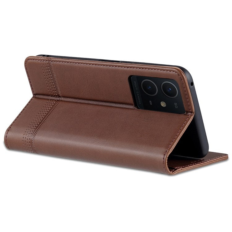 AZNS For vivo Y33s 5G/Y75 5G Magnetic Auto-absorbed PU Leather Wallet Foldable Stand Case Phone Cover - Coffee