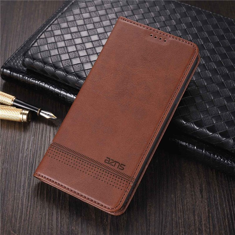 AZNS For vivo Y33s 5G/Y75 5G Magnetic Auto-absorbed PU Leather Wallet Foldable Stand Case Phone Cover - Coffee