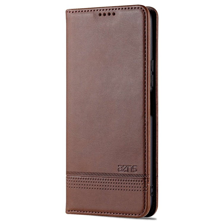 AZNS For vivo Y33s 5G/Y75 5G Magnetic Auto-absorbed PU Leather Wallet Foldable Stand Case Phone Cover - Coffee