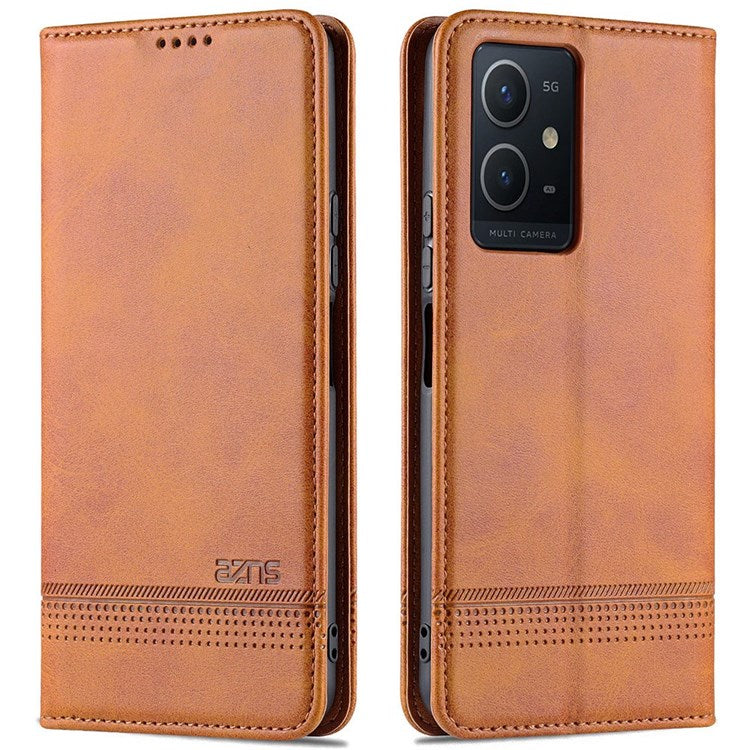 AZNS For vivo Y33s 5G/Y75 5G Magnetic Auto-absorbed PU Leather Wallet Foldable Stand Case Phone Cover - Brown