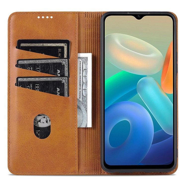 AZNS For vivo Y33s 5G/Y75 5G Magnetic Auto-absorbed PU Leather Wallet Foldable Stand Case Phone Cover - Brown