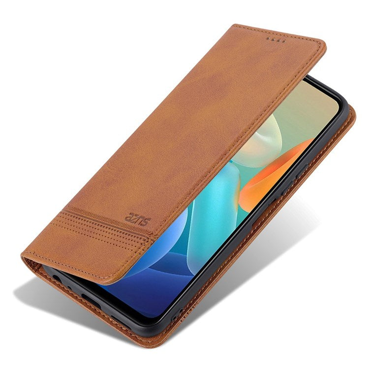 AZNS For vivo Y33s 5G/Y75 5G Magnetic Auto-absorbed PU Leather Wallet Foldable Stand Case Phone Cover - Brown