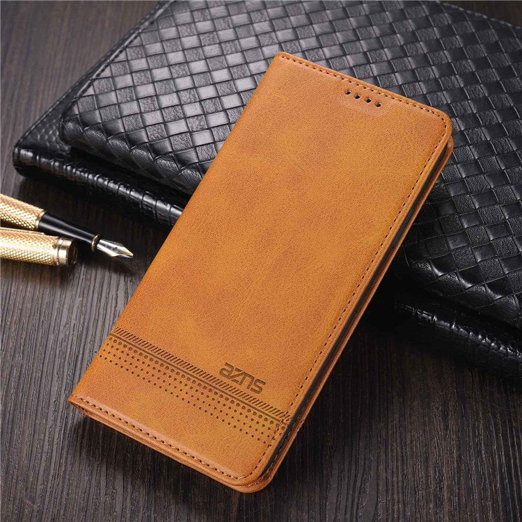 AZNS For vivo Y33s 5G/Y75 5G Magnetic Auto-absorbed PU Leather Wallet Foldable Stand Case Phone Cover - Brown