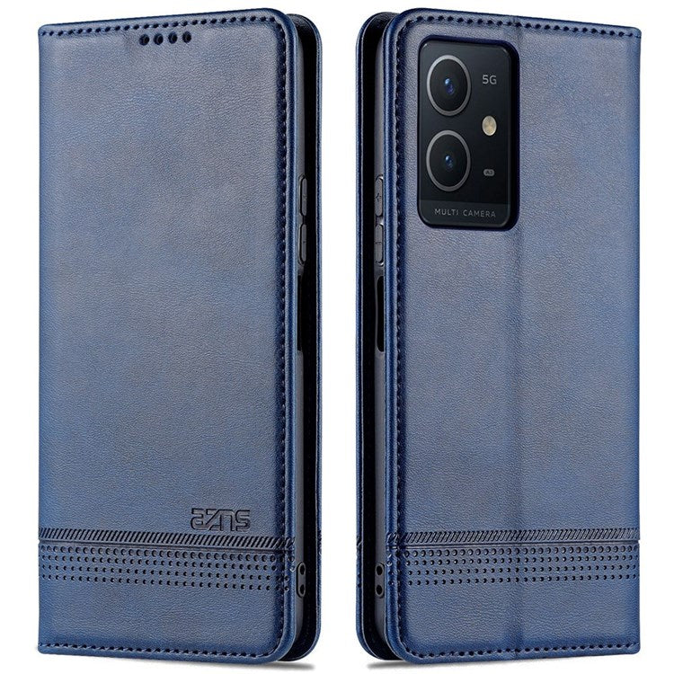 AZNS For vivo Y33s 5G/Y75 5G Magnetic Auto-absorbed PU Leather Wallet Foldable Stand Case Phone Cover - Blue