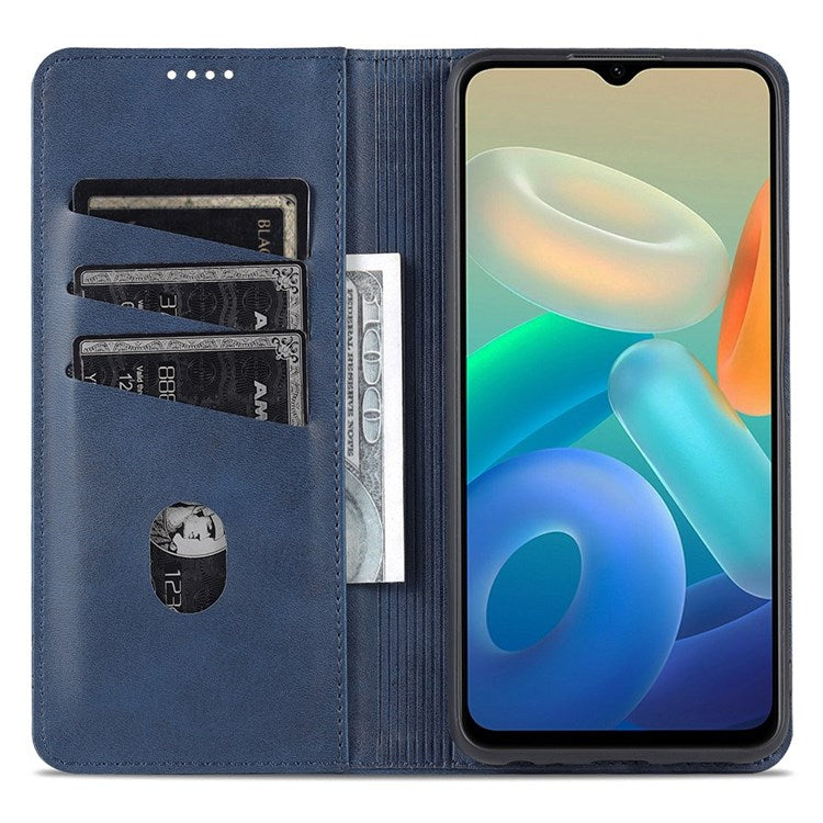 AZNS For vivo Y33s 5G/Y75 5G Magnetic Auto-absorbed PU Leather Wallet Foldable Stand Case Phone Cover - Blue