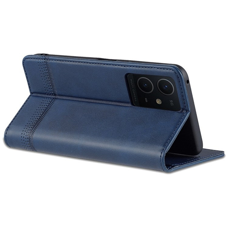 AZNS For vivo Y33s 5G/Y75 5G Magnetic Auto-absorbed PU Leather Wallet Foldable Stand Case Phone Cover - Blue