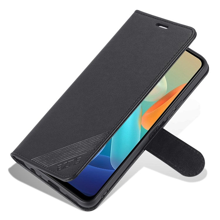 AZNS For vivo Y33s 5G/Y75 5G Textured PU Leather Stand Phone Case Folio Flip Wallet Inner TPU Case - Black