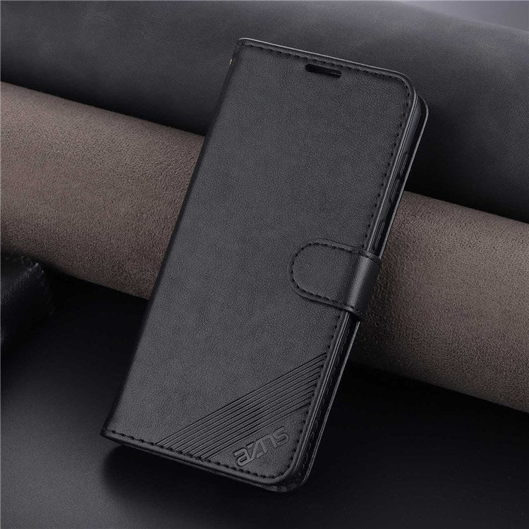 AZNS For vivo Y33s 5G/Y75 5G Textured PU Leather Stand Phone Case Folio Flip Wallet Inner TPU Case - Black