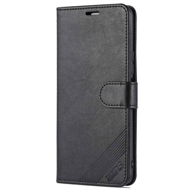 AZNS For vivo Y33s 5G/Y75 5G Textured PU Leather Stand Phone Case Folio Flip Wallet Inner TPU Case - Black