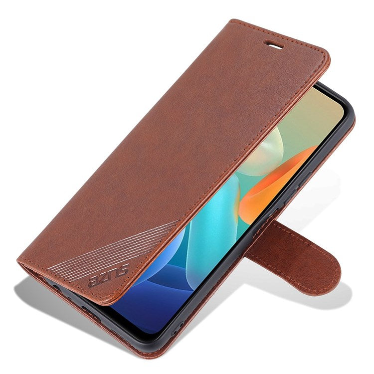 AZNS For vivo Y33s 5G/Y75 5G Textured PU Leather Stand Phone Case Folio Flip Wallet Inner TPU Case - Brown