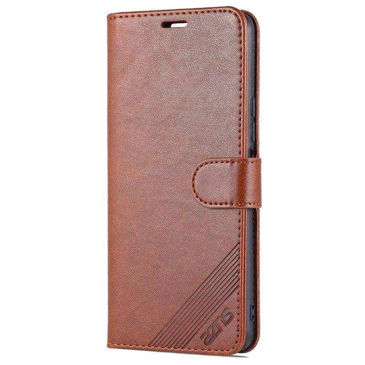 AZNS For vivo Y33s 5G/Y75 5G Textured PU Leather Stand Phone Case Folio Flip Wallet Inner TPU Case - Brown