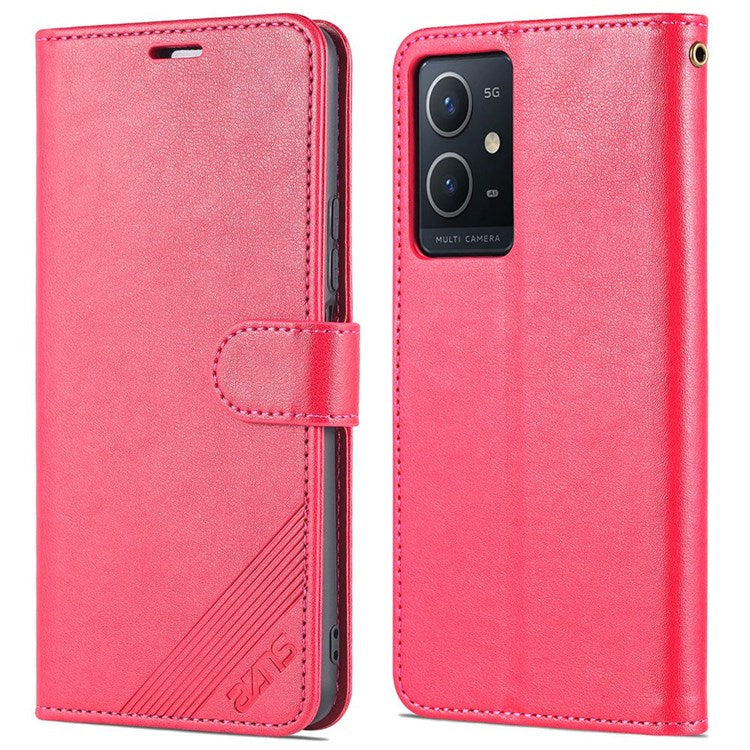 AZNS For vivo Y33s 5G/Y75 5G Textured PU Leather Stand Phone Case Folio Flip Wallet Inner TPU Case - Red