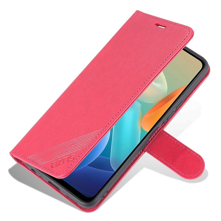 AZNS For vivo Y33s 5G/Y75 5G Textured PU Leather Stand Phone Case Folio Flip Wallet Inner TPU Case - Red