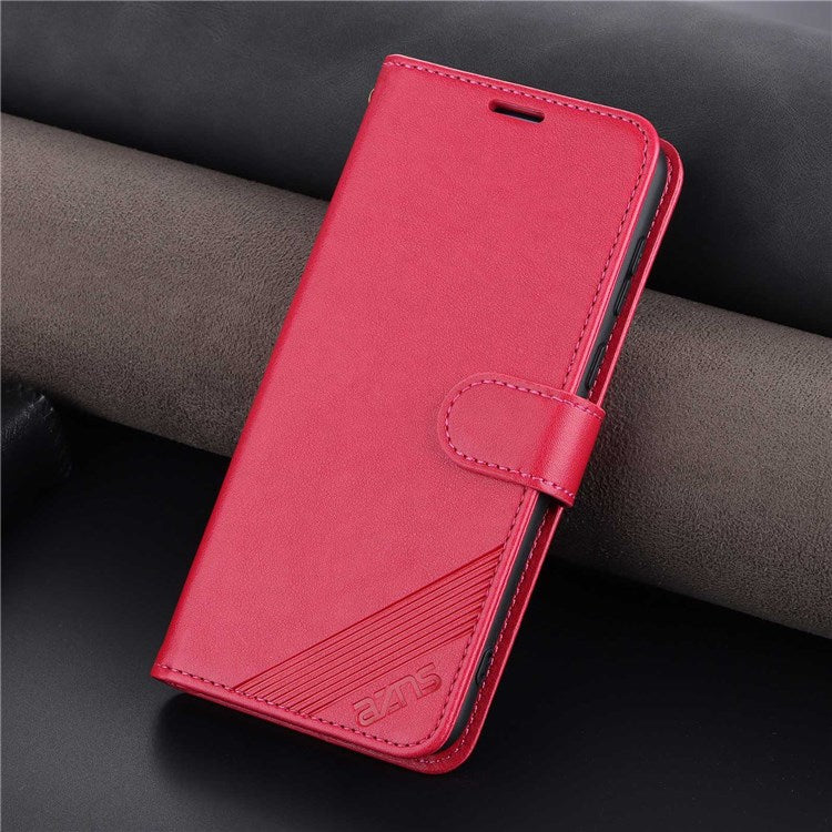 AZNS For vivo Y33s 5G/Y75 5G Textured PU Leather Stand Phone Case Folio Flip Wallet Inner TPU Case - Red