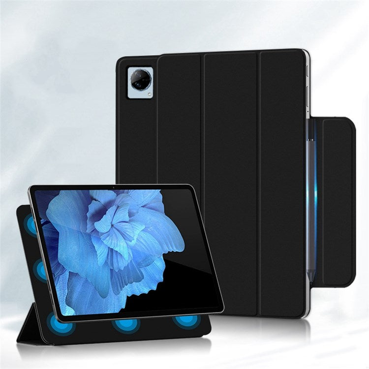 For vivo Pad Tri-fold Stand PU Leather Magnetic Absorption Tablet Case Protective Cover - Black