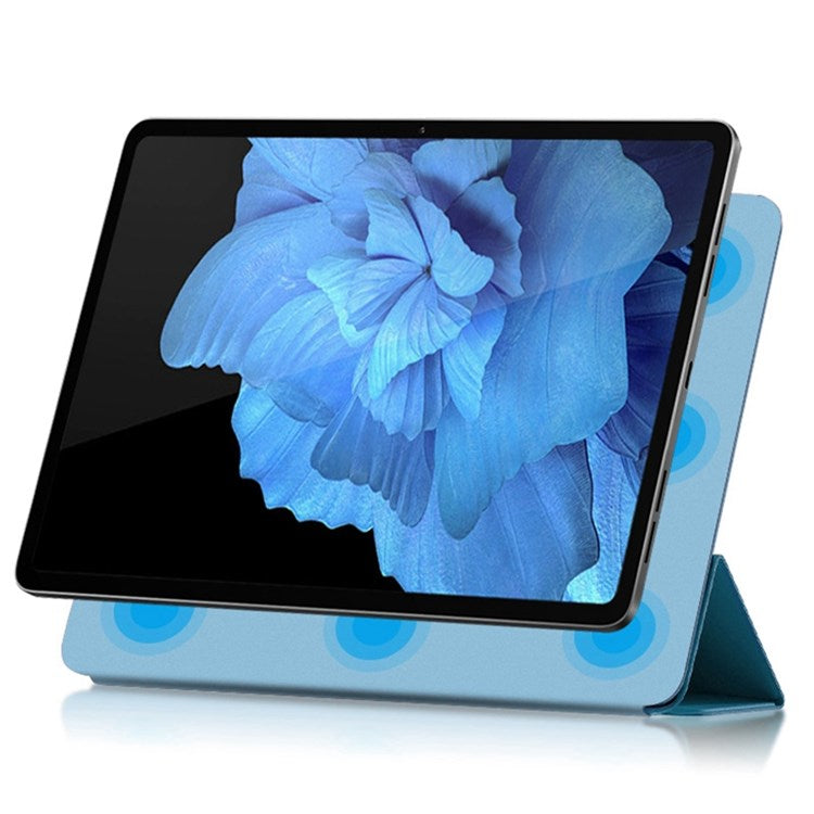 For vivo Pad Tri-fold Stand PU Leather Magnetic Absorption Tablet Case Protective Cover - Blue