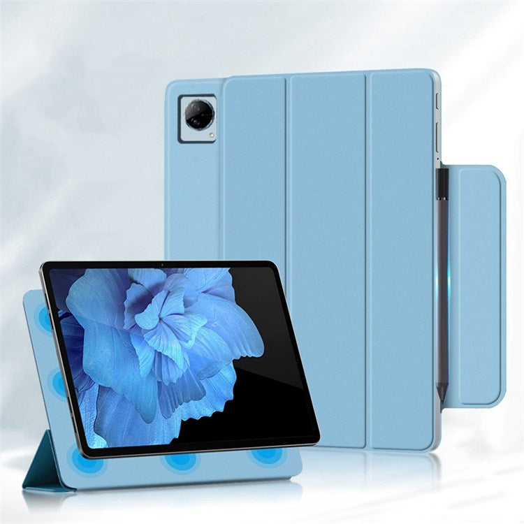 For vivo Pad Tri-fold Stand PU Leather Magnetic Absorption Tablet Case Protective Cover - Blue