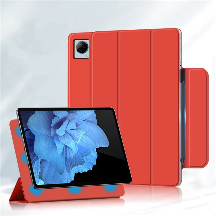 For vivo Pad Tri-fold Stand PU Leather Magnetic Absorption Tablet Case Protective Cover - Orange