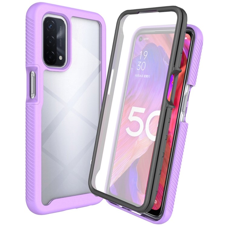 3-in-1 Hybrid Phone Case for Oppo A54 5G/A74 5G Full Protection Anti-drop Detachable Phone Case with PET Screen Protector - Purple