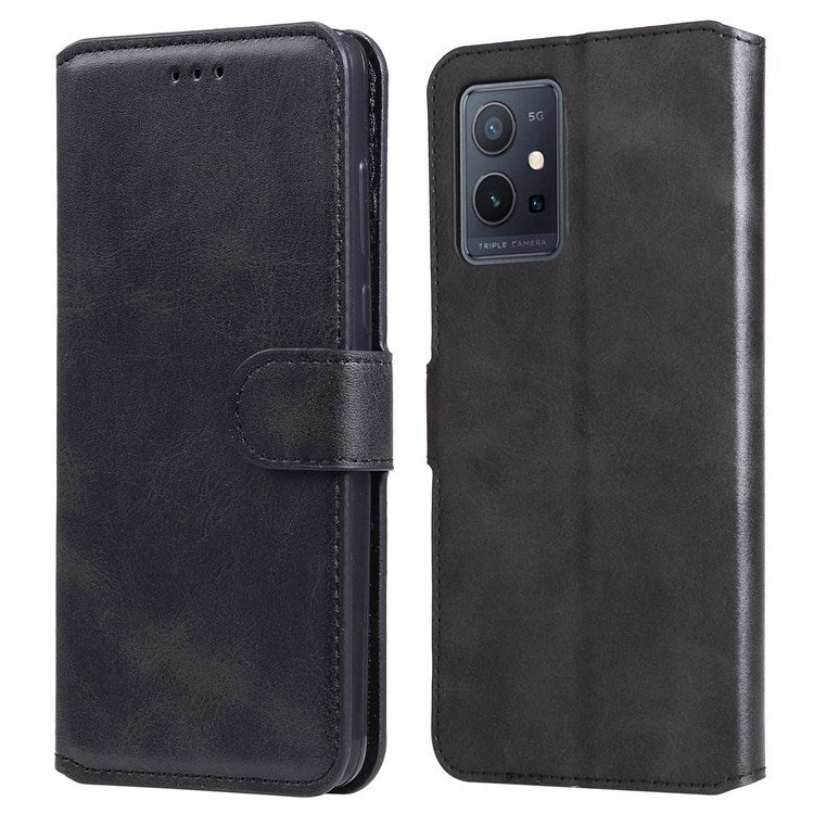 For vivo Y55 5G/Y75 5G/T1 5G/Y33s 5G/iQOO U5 5G Shockproof PU Leather Phone Case Magnetic Closure Wallet Stand Shell - Black