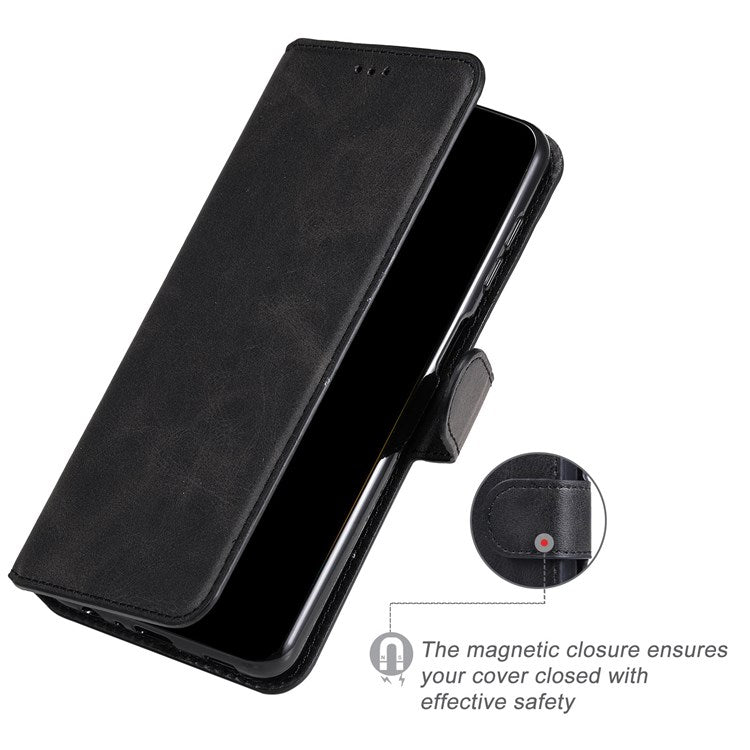 For vivo Y55 5G/Y75 5G/T1 5G/Y33s 5G/iQOO U5 5G Shockproof PU Leather Phone Case Magnetic Closure Wallet Stand Shell - Black