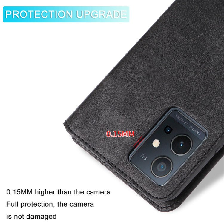 For vivo Y55 5G/Y75 5G/T1 5G/Y33s 5G/iQOO U5 5G Shockproof PU Leather Phone Case Magnetic Closure Wallet Stand Shell - Black