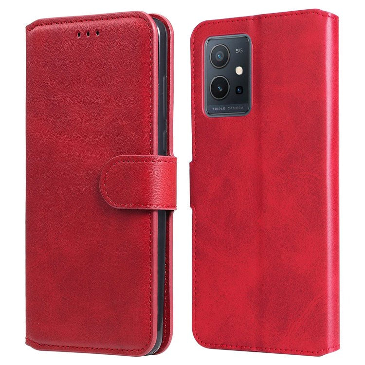 For vivo Y55 5G/Y75 5G/T1 5G/Y33s 5G/iQOO U5 5G Shockproof PU Leather Phone Case Magnetic Closure Wallet Stand Shell - Red