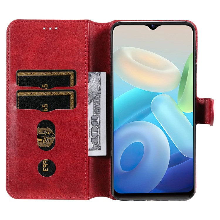 For vivo Y55 5G/Y75 5G/T1 5G/Y33s 5G/iQOO U5 5G Shockproof PU Leather Phone Case Magnetic Closure Wallet Stand Shell - Red