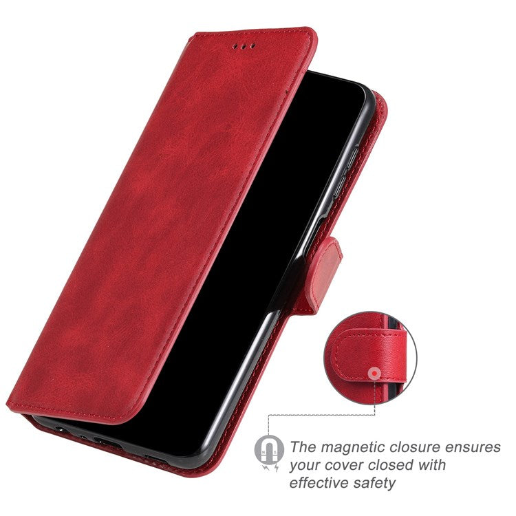 For vivo Y55 5G/Y75 5G/T1 5G/Y33s 5G/iQOO U5 5G Shockproof PU Leather Phone Case Magnetic Closure Wallet Stand Shell - Red