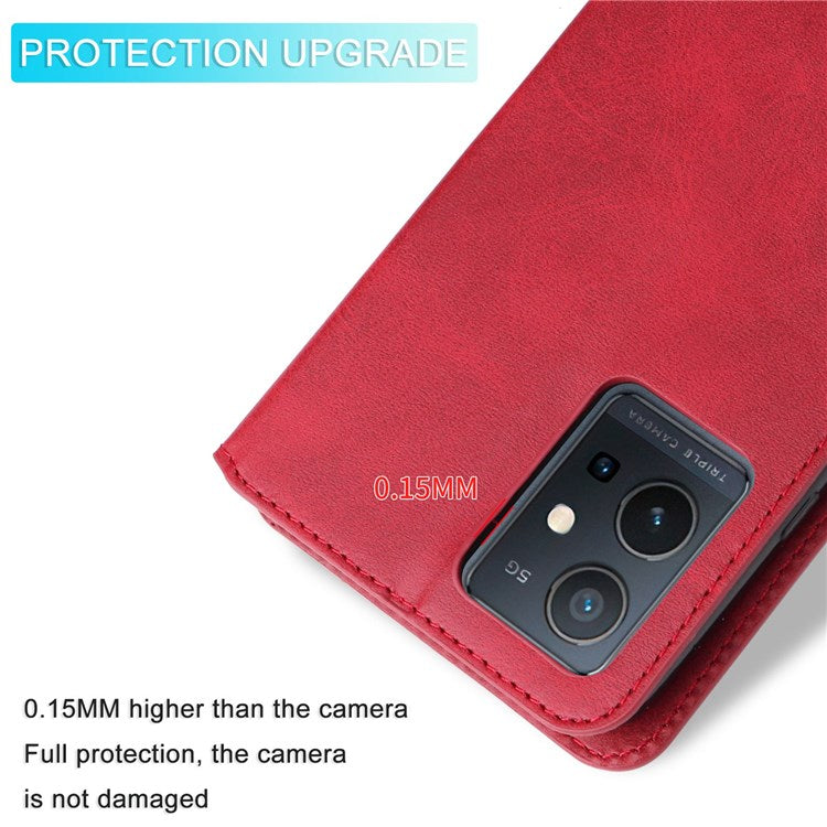 For vivo Y55 5G/Y75 5G/T1 5G/Y33s 5G/iQOO U5 5G Shockproof PU Leather Phone Case Magnetic Closure Wallet Stand Shell - Red