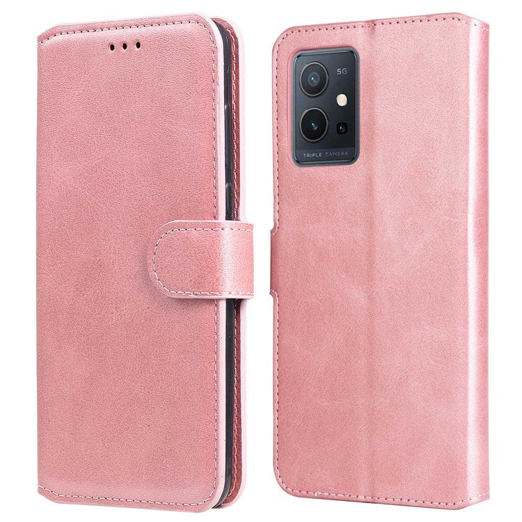 For vivo Y55 5G/Y75 5G/T1 5G/Y33s 5G/iQOO U5 5G Shockproof PU Leather Phone Case Magnetic Closure Wallet Stand Shell - Rose Gold