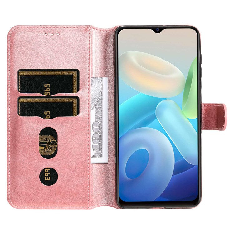 For vivo Y55 5G/Y75 5G/T1 5G/Y33s 5G/iQOO U5 5G Shockproof PU Leather Phone Case Magnetic Closure Wallet Stand Shell - Rose Gold