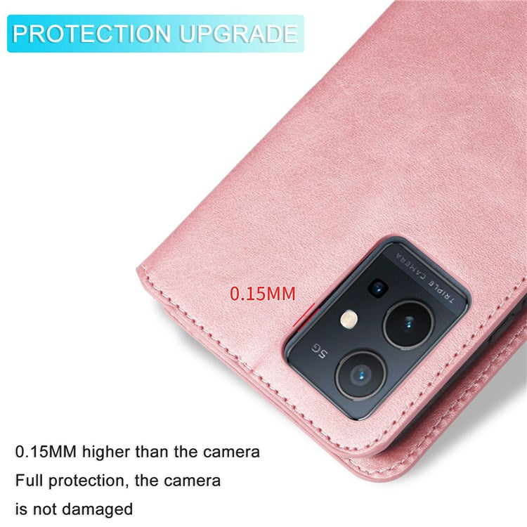 For vivo Y55 5G/Y75 5G/T1 5G/Y33s 5G/iQOO U5 5G Shockproof PU Leather Phone Case Magnetic Closure Wallet Stand Shell - Rose Gold