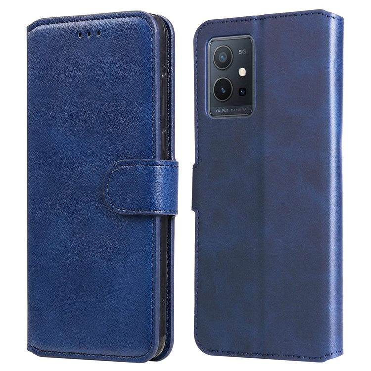 For vivo Y55 5G/Y75 5G/T1 5G/Y33s 5G/iQOO U5 5G Shockproof PU Leather Phone Case Magnetic Closure Wallet Stand Shell - Blue