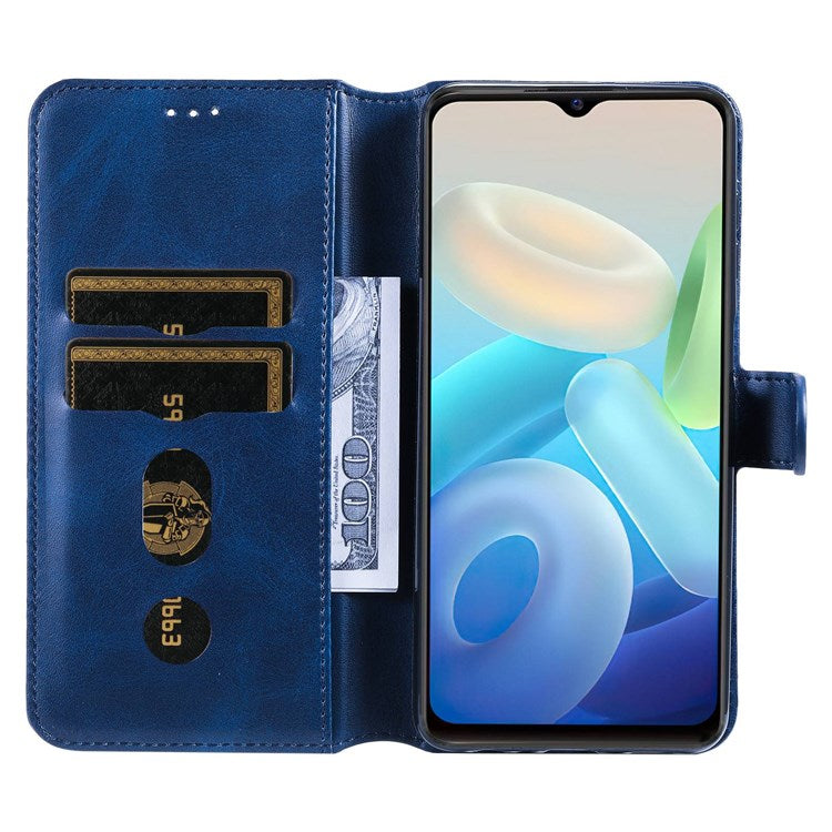 For vivo Y55 5G/Y75 5G/T1 5G/Y33s 5G/iQOO U5 5G Shockproof PU Leather Phone Case Magnetic Closure Wallet Stand Shell - Blue