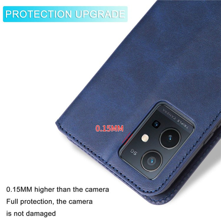 For vivo Y55 5G/Y75 5G/T1 5G/Y33s 5G/iQOO U5 5G Shockproof PU Leather Phone Case Magnetic Closure Wallet Stand Shell - Blue