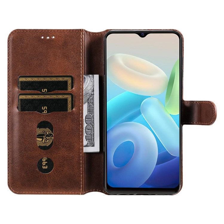 For vivo Y55 5G/Y75 5G/T1 5G/Y33s 5G/iQOO U5 5G Shockproof PU Leather Phone Case Magnetic Closure Wallet Stand Shell - Brown