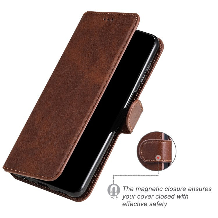 For vivo Y55 5G/Y75 5G/T1 5G/Y33s 5G/iQOO U5 5G Shockproof PU Leather Phone Case Magnetic Closure Wallet Stand Shell - Brown