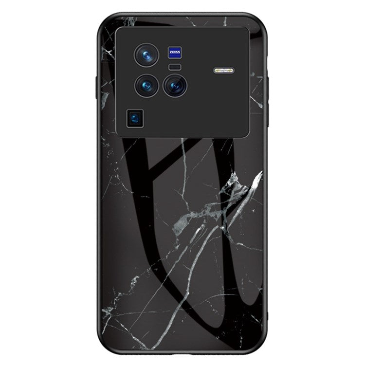 For vivo X80 Pro Drop-proof Tempered Glass + PC + TPU Marble Pattern Phone Cover Case - Black Marble