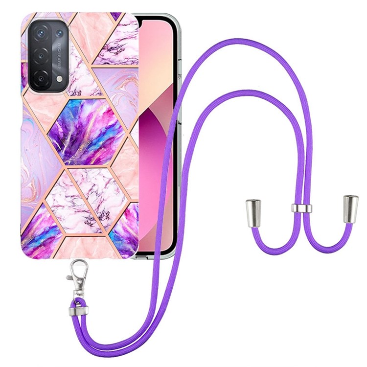 YB IMD Series-5 Slim Lightweight TPU Phone Cover for 	Oppo A74 5G/A93 5G/A54 5G/A93s 5G, Shiny Electroplating Effect IMD IML Marble Pattern Phone Flexible Case with Adjustable Lanyard - Light Purple